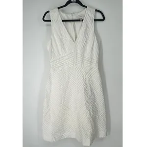 8 J.Crew White Chevron Pleated Dress Tall Sundress V-Neck 100% Cotton Women's thumbnail 3