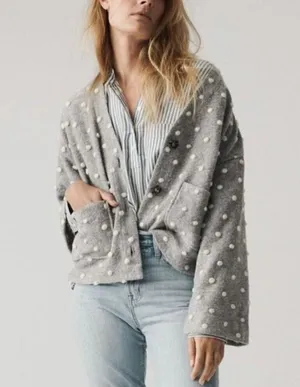 Madewell AG245 Texture & Thread Boxy Bobble Cropped Cardigan Small Polka Pom thumbnail 1