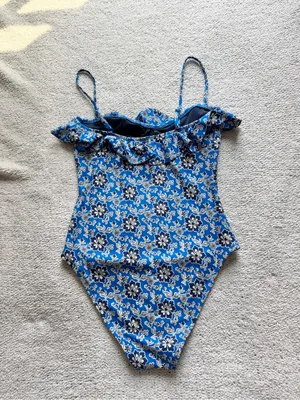 J. Crew One-Piece Swimsuit Cobalt Blue Floral Ruffle 8 NEW NWOT thumbnail 5