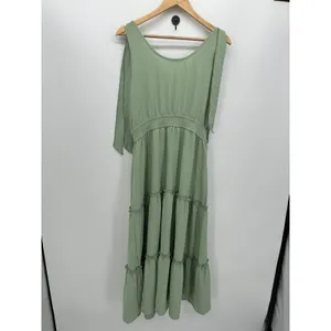 PrettyGarden Womens L Sage Green Tiered Maxi Dress Smocked Boho Cottagecore‎ thumbnail 3