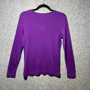 Lauren Ralph Lauren Purple‎ Long Sleeve Split Neck Top Gold Hardware Cotton Med thumbnail 7
