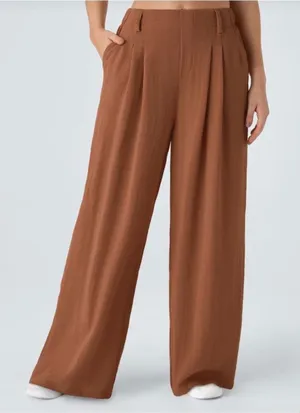 Halara Rust Brown High Waisted Pleated Wide Leg Pants Tall XS Woven Trousers thumbnail 1