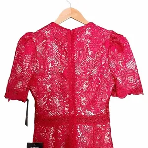 NWT Lulus Amore Dress Size XS Red Crochet Lace Midi Wedding Guest Cocktail Date thumbnail 7
