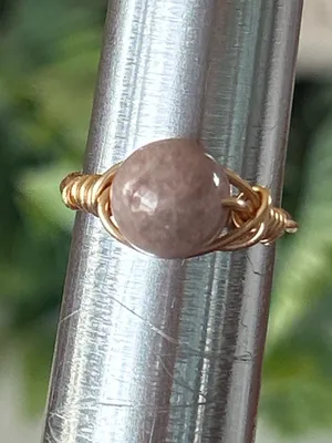 Handmade gold tone gray moonstone wire wrapped crystal ring - size 5 thumbnail 2