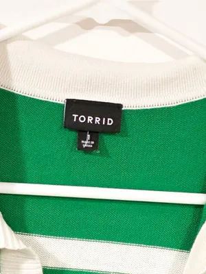 Torrid Plus Size Green White Stripe Rugby Cotton Polo Top Size 1X thumbnail 3