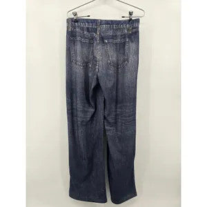 Mila Rosabella Trompe L'oeil Pants Womens M Blue‎ Denim Print Wide Leg Stretch thumbnail 3