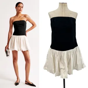Abercrombie Bubble Hem Mini Dress Strapless‎ Black White Size XL thumbnail 2