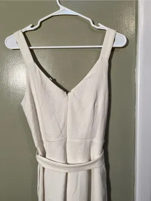 Lush Women’s Size Small Romper Sleeveless V-Neck Ivory White Button Belted Zip thumbnail 6