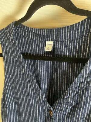 Old Navy Blue & White Striped Linen-Blend Sleeveless Woman’s Dress Size Large thumbnail 5