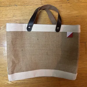 Shorebags Jute Cotton Lined Mini Preppy Coastal Beach Resort Market Tote Bag thumbnail 1