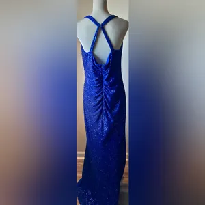 LA FEMME Curve Blue Sequin Formal Thigh‎ Slit Open Back Dress Sz 16 Homecoming thumbnail 11