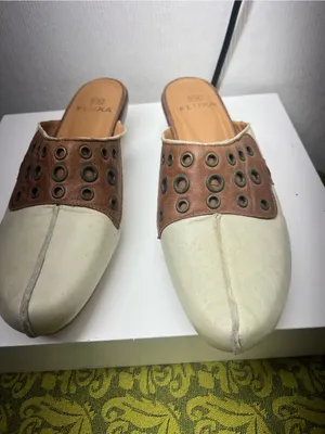 Lux Two-Tone Cream and Brown Leather Slip-On Mules color light mint thumbnail 2