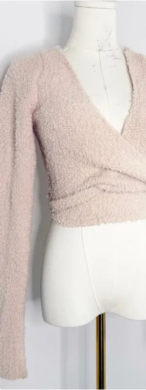 SKIMS Cozy Knit Wrap Sweater Size S/M Cropped Teddy Fuzzy Pink thumbnail 1