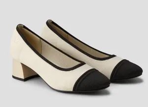 Vivaia Julie 1.0 Almond-Toe Chunky Heels in Cream & Black thumbnail 2