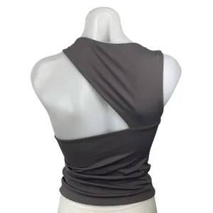 Commense Gray Ruched Sleeveless Asymmetrical Neck Cut Out Crop Cami Tank Top S thumbnail 4