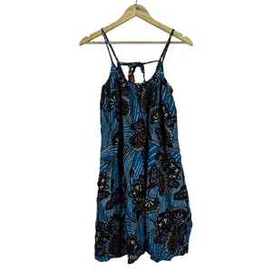 Anthropologie Deja Floral Batik Print Mini Dress Blue Boho Tassel Tie Size XS thumbnail 2