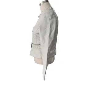 Joujou Faux Leather Moto Jacket Women's M 10/12 Cream White Motorcycle thumbnail 2