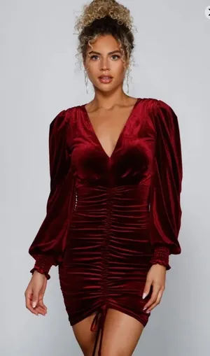 Windsor Mariah Velvet Long Sleeve Ruched Bodycon Mini Dress small NEW thumbnail 1