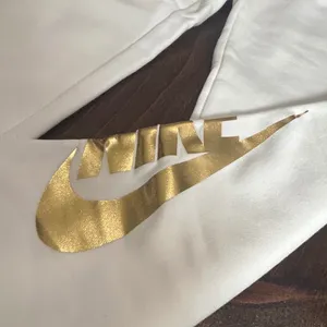 Nike Joggers Large White Metallic Gold Logo Fleece Sweatpants Athleisure Sporty thumbnail 4