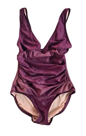 J. Crew One Piece Swimsuit Ruched Tummy Control‎ V Neck Plum Tie Dye Size 6 thumbnail 1