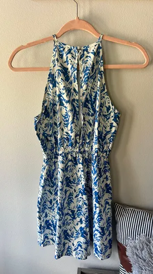 Blue Allover Print Halter Neck Romper Size Small/4 thumbnail 12