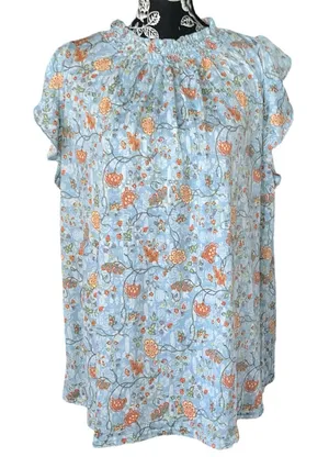 Melloday Floral Ruffle Neck Top thumbnail 1