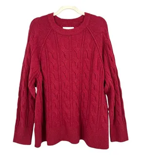 Aerie Burgundy Cable Knit Sweater Size Large NWT Classic Style Oversized Fit thumbnail 1