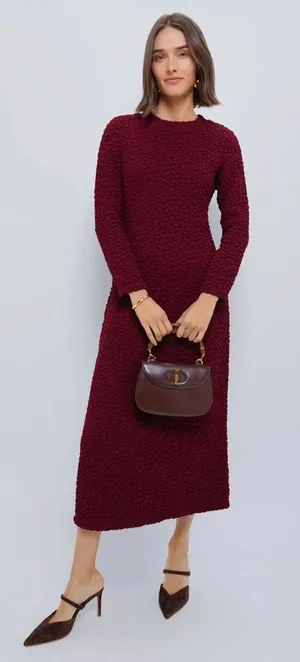 Hyacinth House • Tuckernuck Maroon Textured Madison Maxi Dress midi stretch knit thumbnail 1