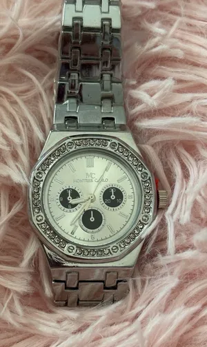 Montres Carlo Rhinestone Bezel Chronograph-Style Watch Silver Tone thumbnail 1