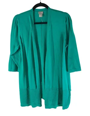 Chico's Cardigan Sweater Thin Knit Long Duster Lightweight Green Size 2 US L thumbnail 1