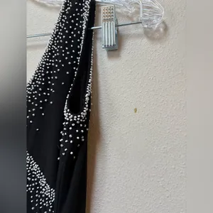 Vintage 90s Black Beaded Midi Dress Asymmetrical Formal Prom Wedding Guest M thumbnail 8