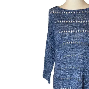 J.‎ Jill Pure Jill Blue Indigo Open Stitch Cotton Blend Pullover Sweater Size XS thumbnail 4