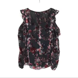 3/$30 White House Black Market | Black Velvet Floral Cold Shoulder Top 4 thumbnail 8