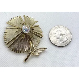 Vintage Unsigned Flower Floral Gold‎ Tone Geodesic Sphere Bead Pin Brooch 1970s thumbnail 5