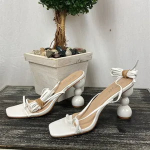 Nasty Gal White Square Toe Strappy Ankle Tie Cone Heel Sandal Shoes 9 thumbnail 2