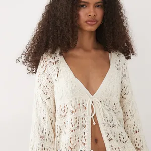 Miss Selfridge Tie Front Boho Cardigan in Cream NWT Size Small thumbnail 2