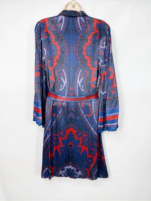 Hermoza Gabriela Printed Satin Belted Dress Midnight Blue Red thumbnail 4