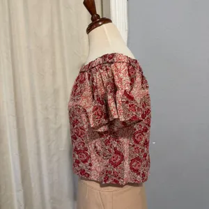 Madewell 100% Silk Floral Off Shoulder Top‎ Size S Cropped Bohemian Blouse thumbnail 5