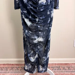 Abercrombie &‎ Fitch Navy Blue Floral Ruched Mesh Maxi Dress Large Stretch NWT thumbnail 5
