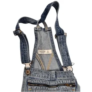 Abercrombie & Fitch Medium Wash Denim Shortalls Overalls XS Utility Bib‎ Pocket thumbnail 3