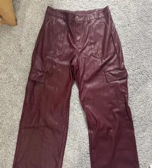 Burgundy faux leather cargo pants #cargo #fauxleather thumbnail 1