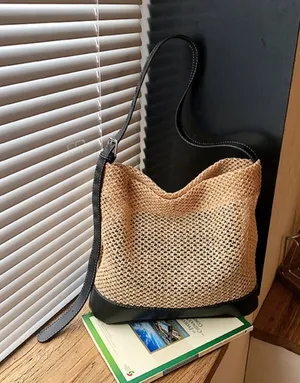 Chic Carryalls Leather Trim Woven Shoulder Bag thumbnail 1