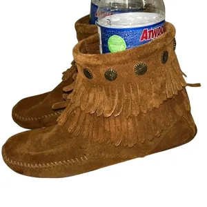 Minnetonka Brown Suede Fringe Ankle Boots Moccasins Size‎ 6 thumbnail 5