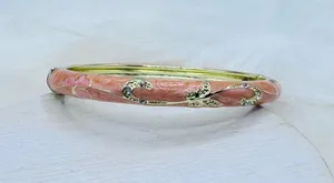 Peachy Pink Flower Enamel Cloisonne Bracelet Bangle thumbnail 1