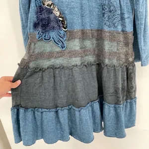 Pretty Angel Dress Long Sleeve Tiered Blue Gray Knit Embellished‎ Size M Fairy thumbnail 4
