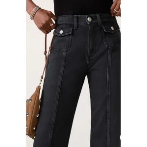 7 For All Mankind Lotta Jeans Womens 26 Black Wide Leg Patch Pocket Seamed Denim thumbnail 3