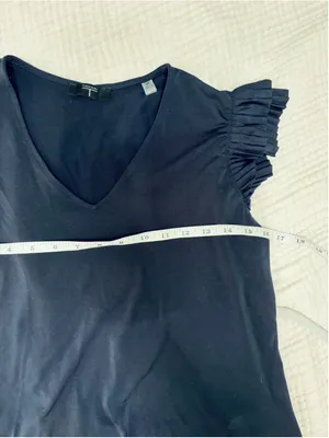 Women's Tahari Navy Ruffle Sleeve V-Neck Tee Size S thumbnail 6