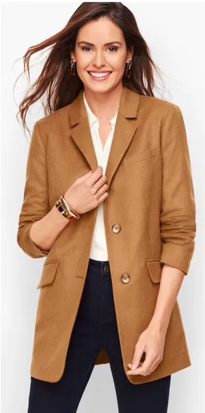 Talbots Italian Wool Longline Blazer Camel Brown Womens Petite Size 2P NWT thumbnail 1