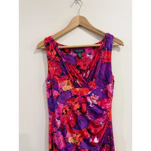 Lauren Ralph Lauren Pink Purple Floral Ruched V-Neck Sheath Dress Size 8 thumbnail 6