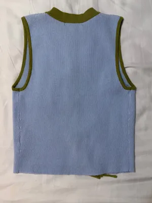 Blue Blush Sleeveless Rib Knit Tank Top in Light Blue w/ Olive Trim Size Small thumbnail 3